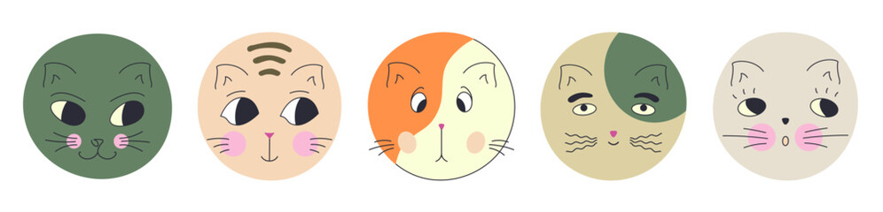 Funny cat face, abstract personage, mascot design, funny face, cute icon.