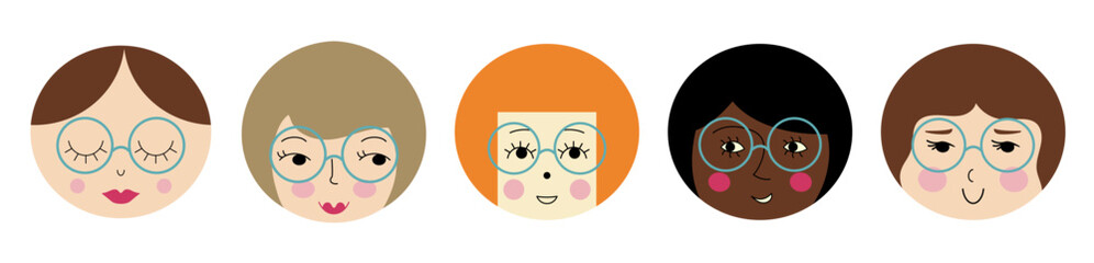 Feminine look, abstract personage, mascot design, funny face, cute icon.