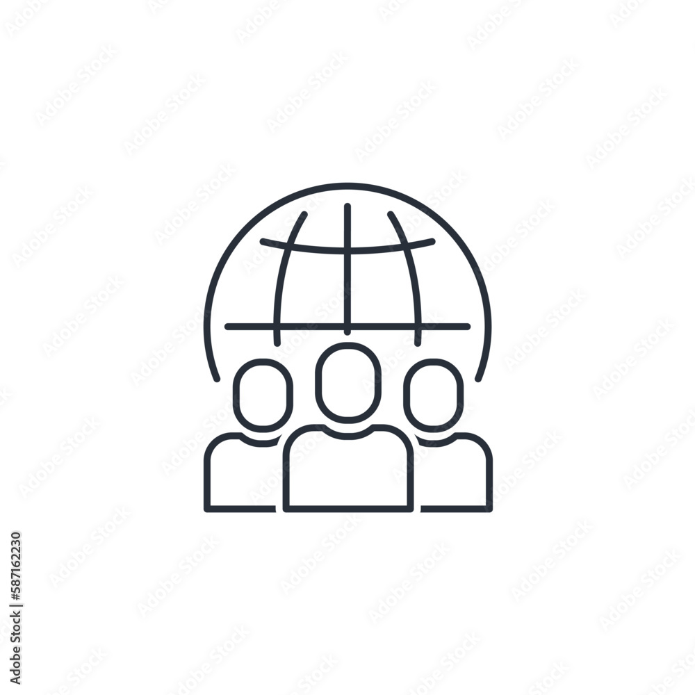 Poster a group of people with common goals and interests. community. vector linear icon isolated on bnl bac