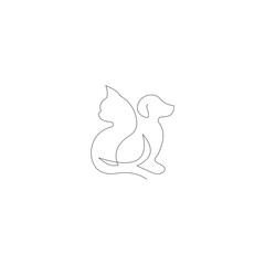 Continuous one line drawing. dog and cat logo. Black and white vector illustration.