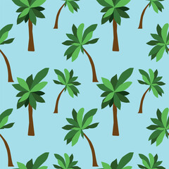 Obraz premium Seamless vector pattern. Palm trees on a blue background. Flat style, tropics, summer.