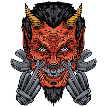 Hannya Mask Engineer In Vector Illustration