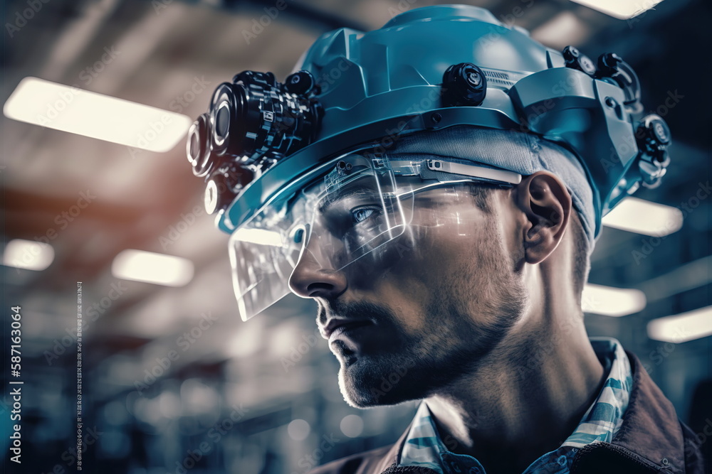 Poster technological engineer portrait ensuring high-quality and precise production quota on factory assemb