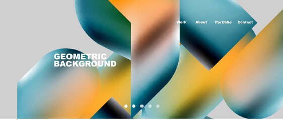 Glassmorphism landing page background template. Colorful glass shapes with metallic effect abstract composition for wallpaper, banner, background