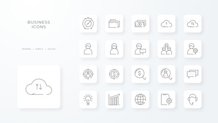 Business icons collection with black outline style. money, technology, finance, idea, strategy, teamwork, management. Vector illustration