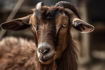 Brown goat in a portrait facing the camera. Al Eid. Adha's. Generative AI