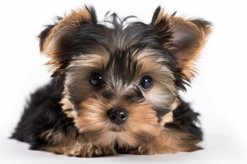 Yorkshire terrier puppy from Biewer posing on a white background. Generative AI