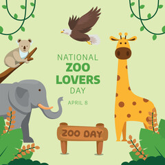 Obraz premium National zoo lovers day vector illustration. National zoo lovers day with elephant giraffe eagle and koala bear.