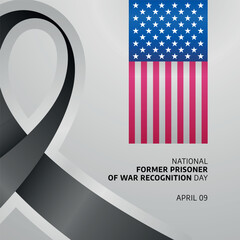 national former prisoner of war recognition day. prisoner of war recognition greeting template with american flag and black ribbon. prisoner of war day.