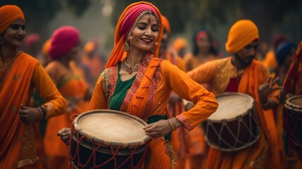 Fototapeta na wymiar Dhol Drums and Dancing Feet, The Heartwarming Smiles of Vaisakhi: Celebrating India's Rich Culture, GENERATIVE AI