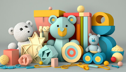 Fototapeta premium Baby toys theme featuring a paper cut design of baby. Generative AI
