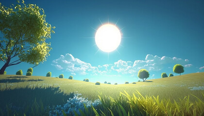 Obraz na płótnie Canvas beautiful sunshine summer background with blue sky. Generative AI