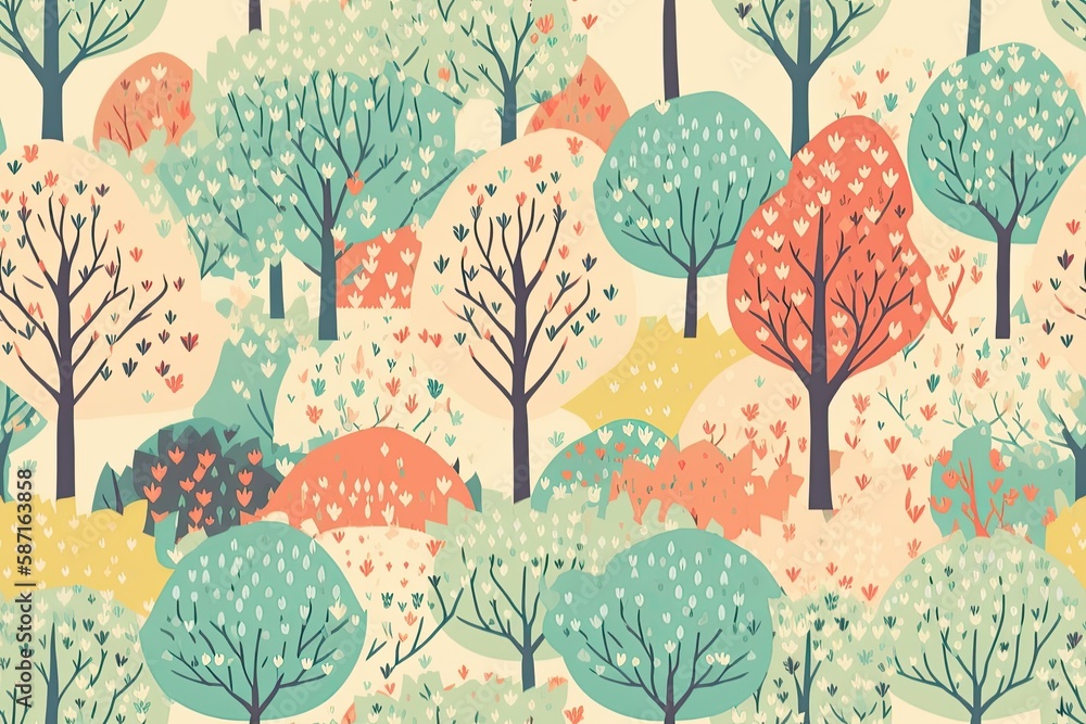 Aufkleber vibrant forest with multicolored trees and leaves. generative ai