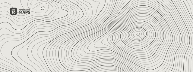 Fototapeta na wymiar The stylized height of the topographic contour in lines. The concept of a conditional geography scheme and the terrain path. Black & White. Ultra wide size. Vector illustration. 