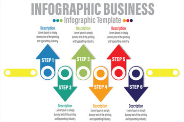 Six 6 Arrow Steps shape elements with steps,options,processes or workflow.Business company data visualization.Creative step infographic template for presentation,vector illustration.