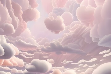 Delikatne, kłębiaste chmury w pastelowym kolorze, tło. Wygenerowane z AI.