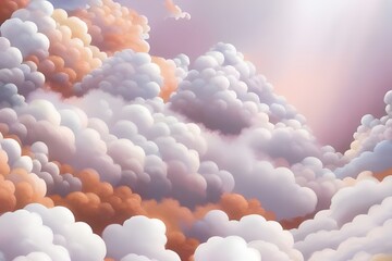 Delikatne, kłębiaste chmury w pastelowym kolorze, tło. Wygenerowane z AI.