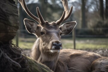 Lovely reindeer at the zoo. Generative AI