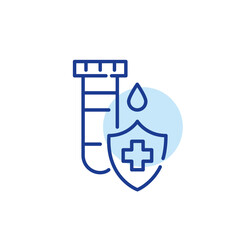 Blood test laboratory tube. Medical insurance coverage. Pixel perfect, editable stroke line icon