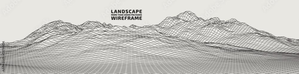 Aufkleber abstract wireframe background. 3d grid technology illustration landscape. digital terrain cyberspace