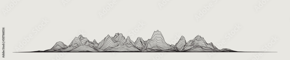 Fototapete abstract wireframe background. 3d grid technology illustration landscape. digital terrain cyberspace