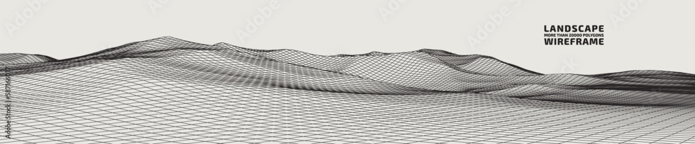 Poster abstract wireframe background. 3d grid technology illustration landscape. digital terrain cyberspace