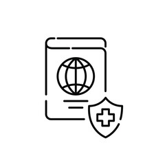 Global coverage traveller medical insurance. Healthcare plan with worldwide protection. Pixel perfect, editable stroke