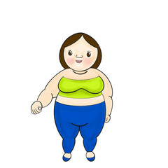 Cute Plump  girl cartoon character sitting on a white background in flash style.