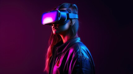 A woman wearing a virtual reality headset. Generative AI