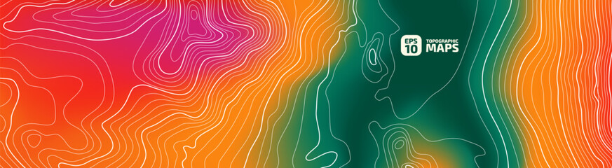 The stylized height of the topographic contour in lines and Stroke. The concept of a conditional geography scheme and the terrain path. Topography map. Colorful image. Vector illustration.