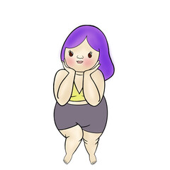 Cute Plump  girl cartoon character sitting on a white background in flash style.