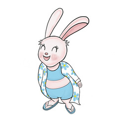 Rabbit cartoon Rabbit sitting on a white background.Cute animal in cartoon style.