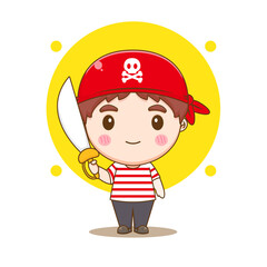 Cute pirate cartoon character. People profession concept design. Flat adorable chibi vector illustration. Isolated white background