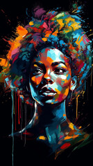 African woman with neon paint splatter