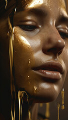 portrait of a woman with gold liquid
