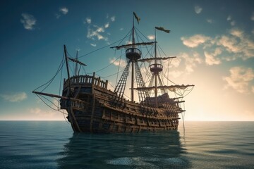Fototapeta premium pirate ship sailing on the ocean. Generative AI