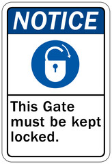 Door safety sign and labels this gate must be kept locked at all times
