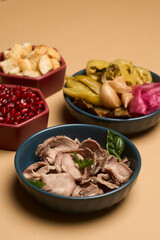 Traditional khash soup with snacks