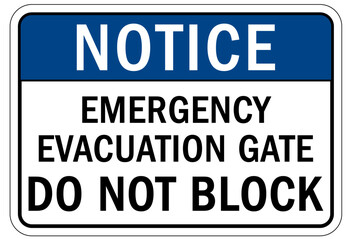 Door safety sign and labels do not block door, emergency evacuation site