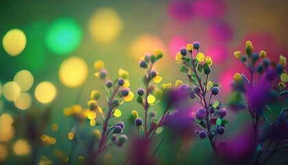 Fototapeta na wymiar colorful fresh Spring background with bokeh 3d rendering. Generative AI