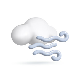Vector 3d icon isolated on white background. Weather icon. White cloud with wind. Vector illustration for postcard, icons, poster, banner, web, design, arts.