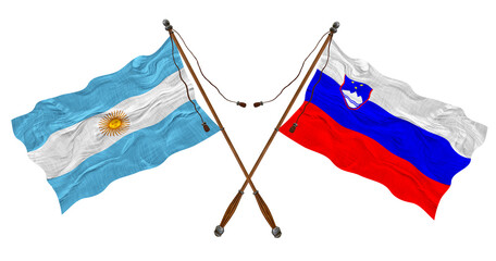 National flag  of Slovenia and Argentina. Background for designers