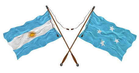 National flag of  Micronesia and Argentina. Background for designers