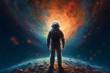 Fototapeta na wymiar Astronaut facing the infinity of the univers 