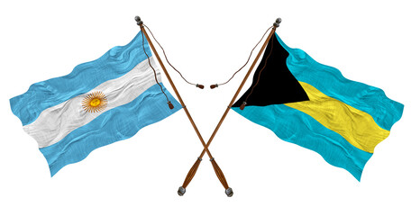 National flag of Bahamas and Argentina. Background for designers