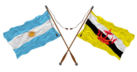 National flag of Brunei and Argentina. Background for designers