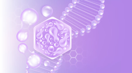 Probiotic and Hyaluronic acid skin solutions ad, purple collagen, and vitamin serum drop with cosmetic advertising background ready to use illustration vector.