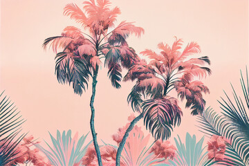 Fototapeta na wymiar Pastel Pink Palm on pink background illustration
