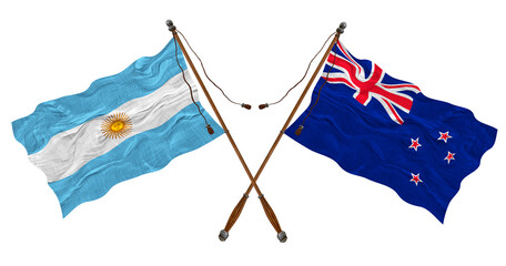 National flag of New Zealand and Argentina. Background for designers