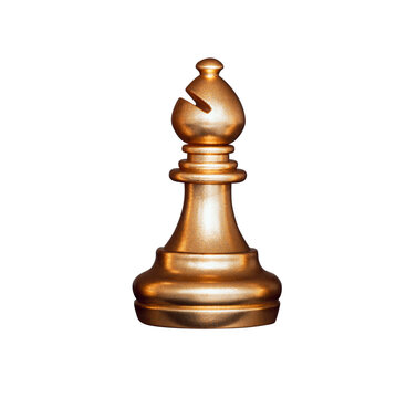 Gold bishop chess isolated on transparent Background.